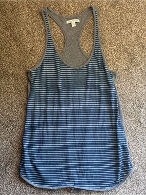 American Eagle Outfitters Blue and Light Blue Striped Racerback Tank